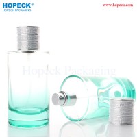 100ml round  gradient green perfume glass bottle with silver  PP+ABS cap, neck size 15mm