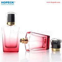 100ml square transparent gradient red perfume glass bottle with black PP+ABS cap, neck size 15mm